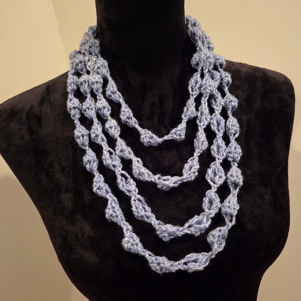 Blue Crochet Bobble Necklace